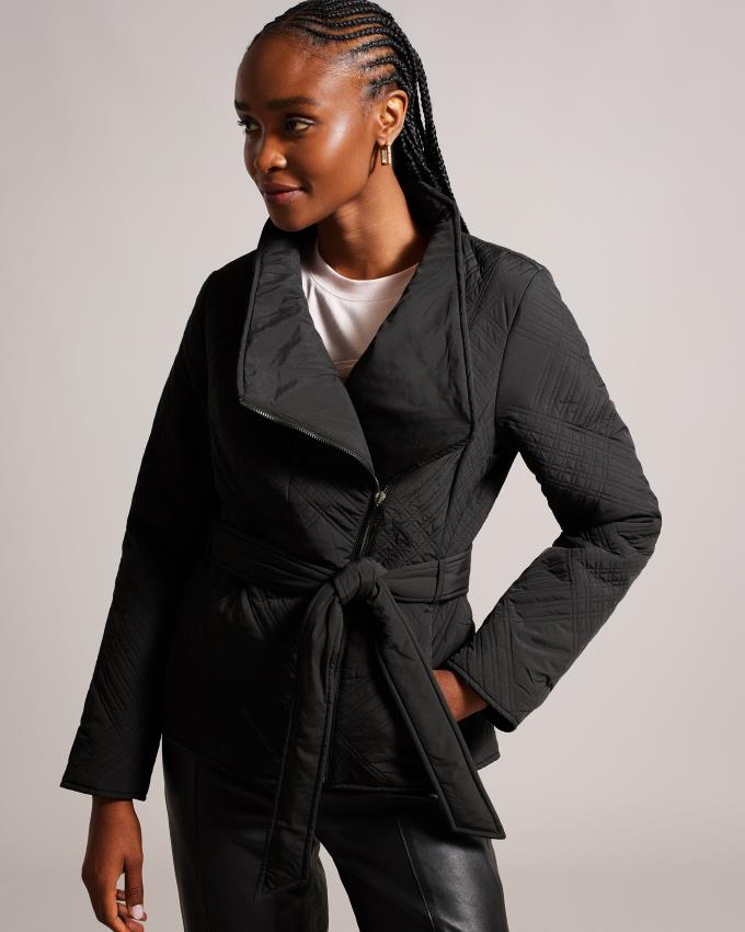 Manteau Ted Baker Mini Quilted Wrap With High Collar Noir Femme | FAT-45532309